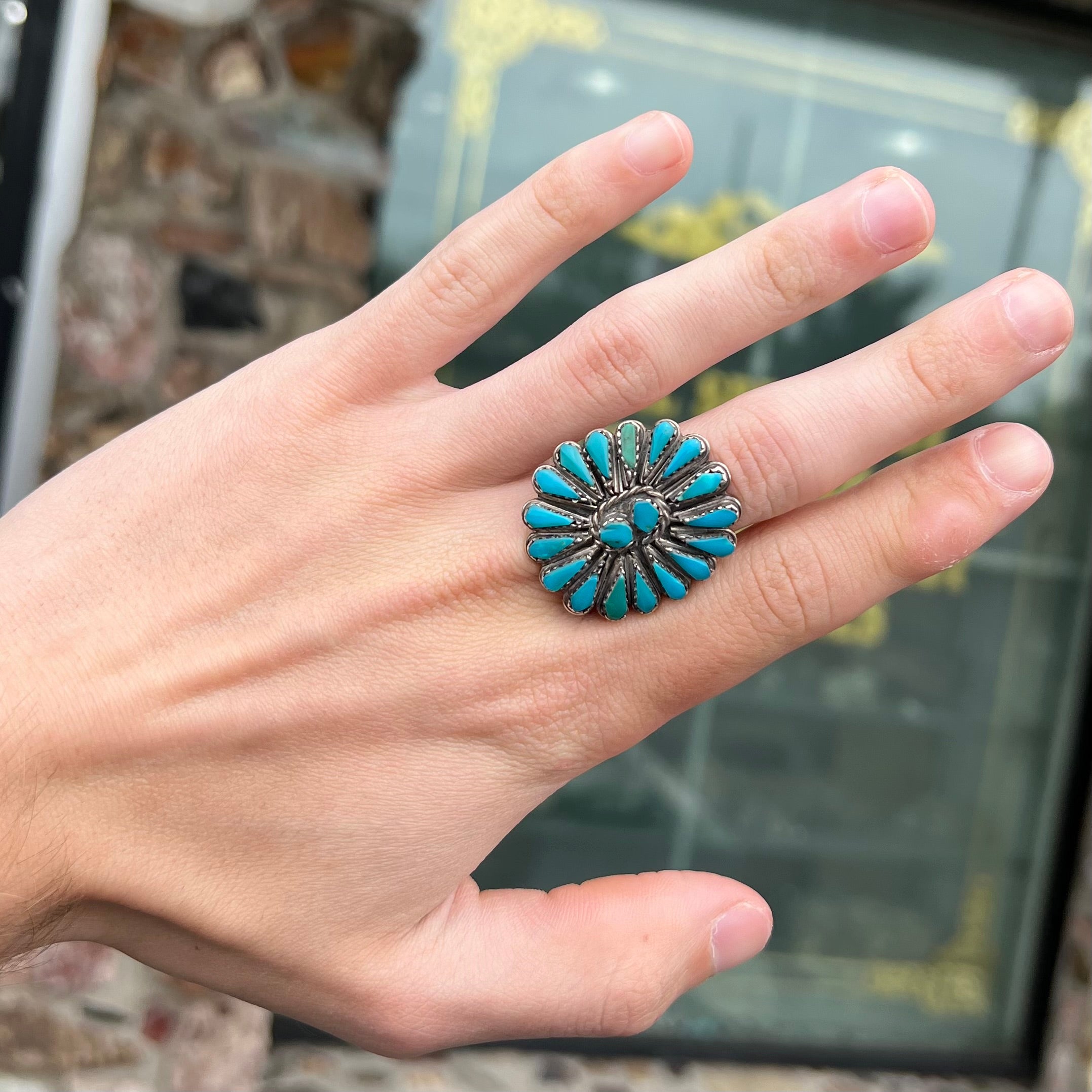 Deals Sterling Petit Point Turquoise Ring