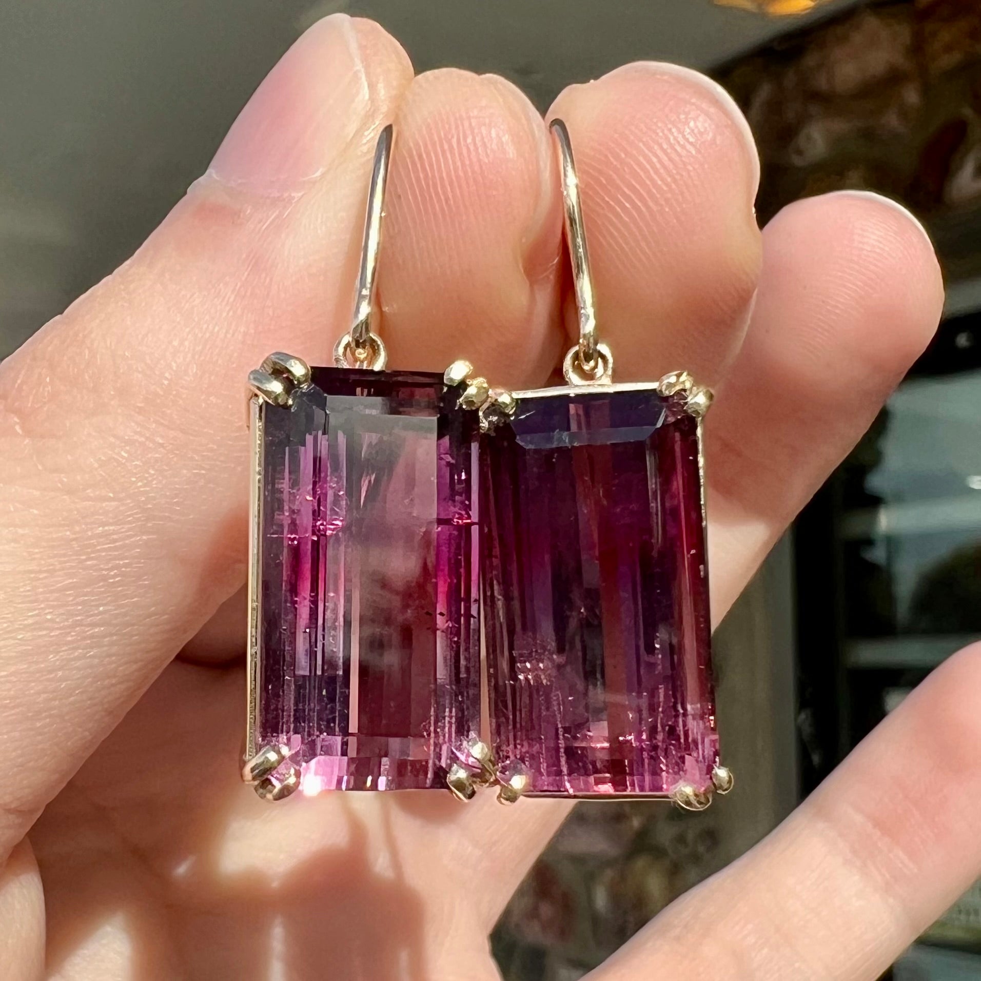 Pink tourmaline gemstone earrings, tourmaline jewelry, long statement earrings, genuine high quality tourmaline drops, natural pink stone drop earrings