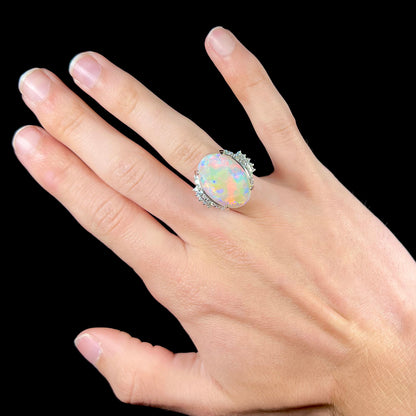 Nina | 12.54ct White Crystal Opal & Diamond Ring in Platinum