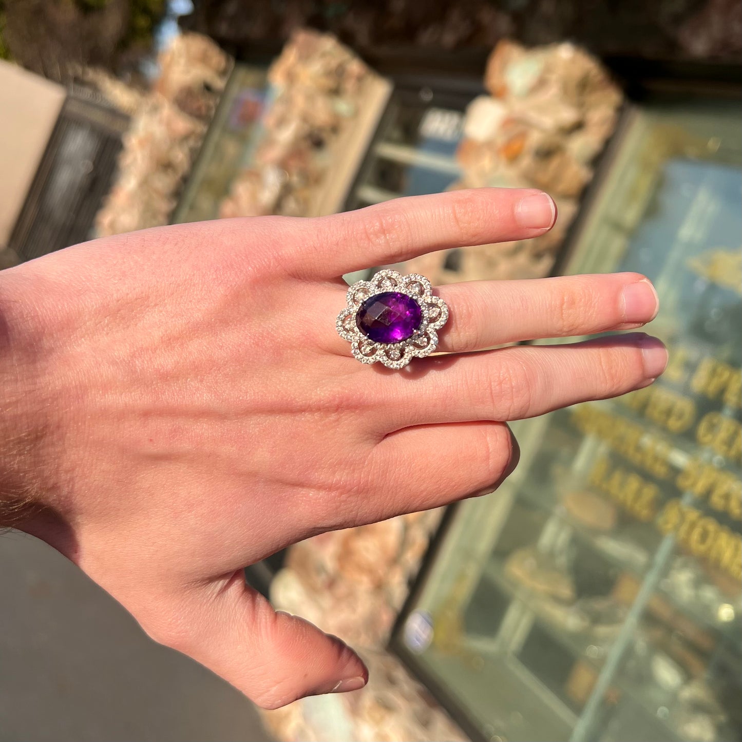 Ornate Amethyst & CZ Ring | Sterling Silver