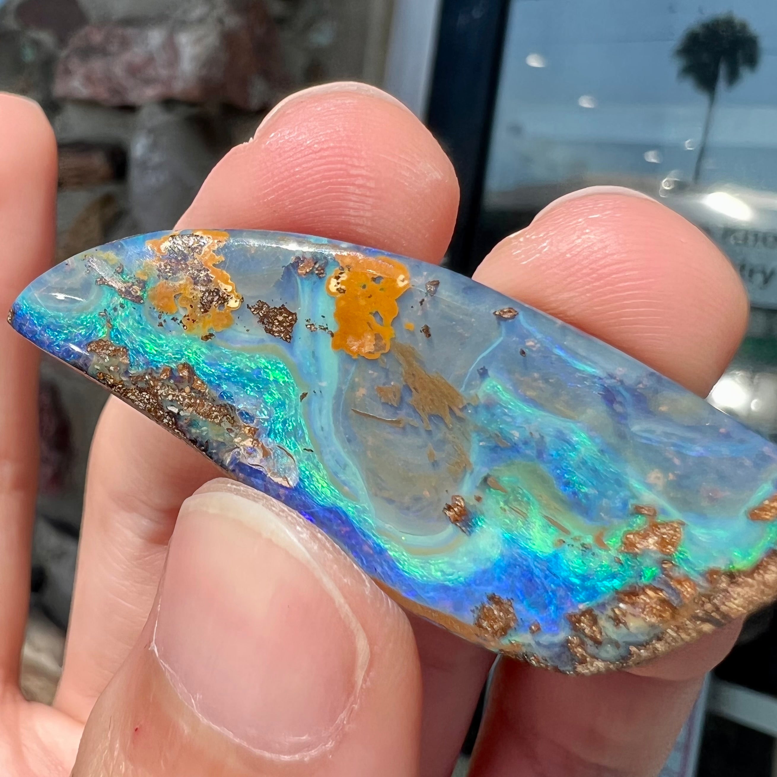 Queensland Boulder Opal - 36 x 17.5 x 6.4 mm - 34ct - Cabochon - Opal - Untreated Opal - Designer Cabochon - Gemstone Supplies top - ER30