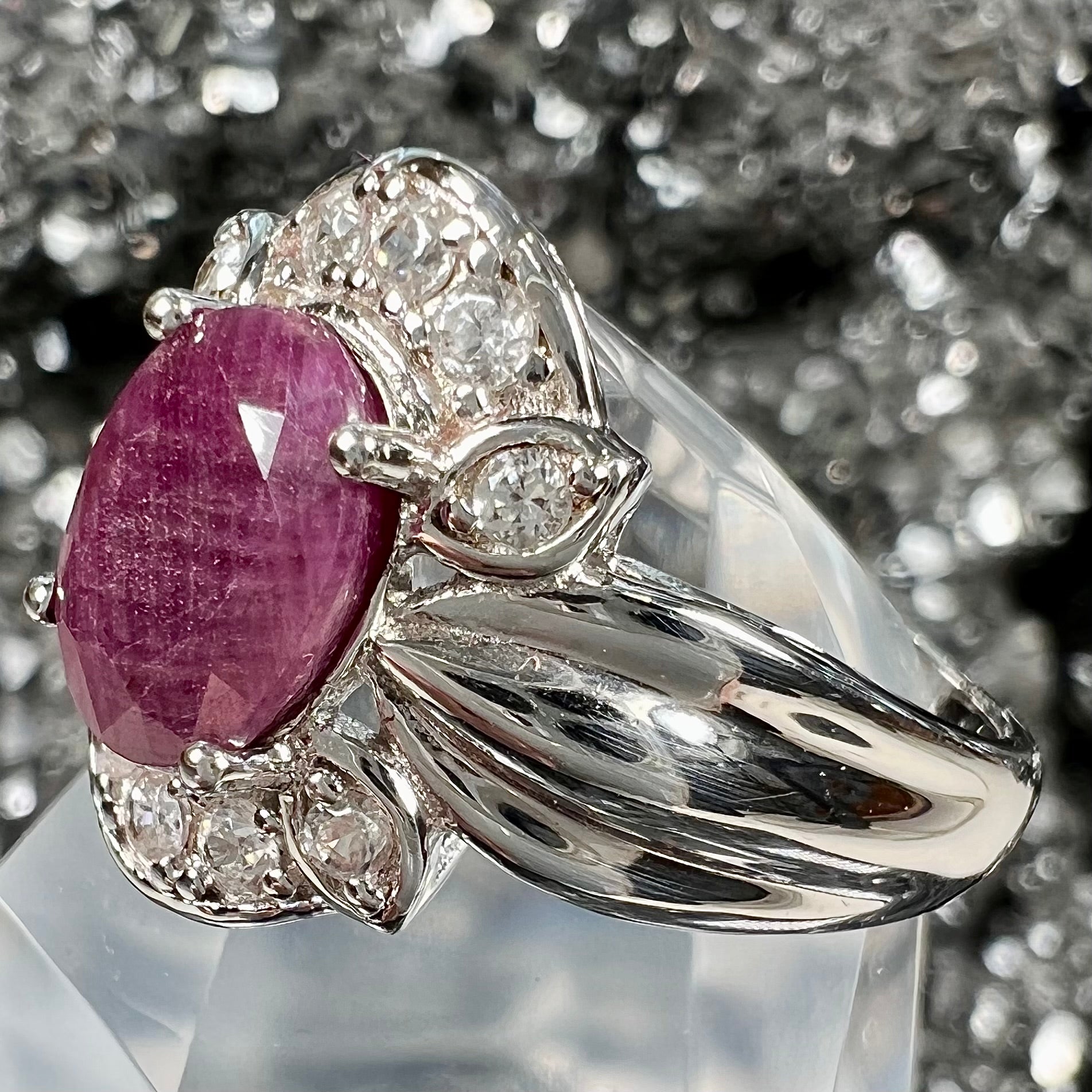 Natural Marbled Ruby & CZ Accent Ring | Burton's – Burton's Gems