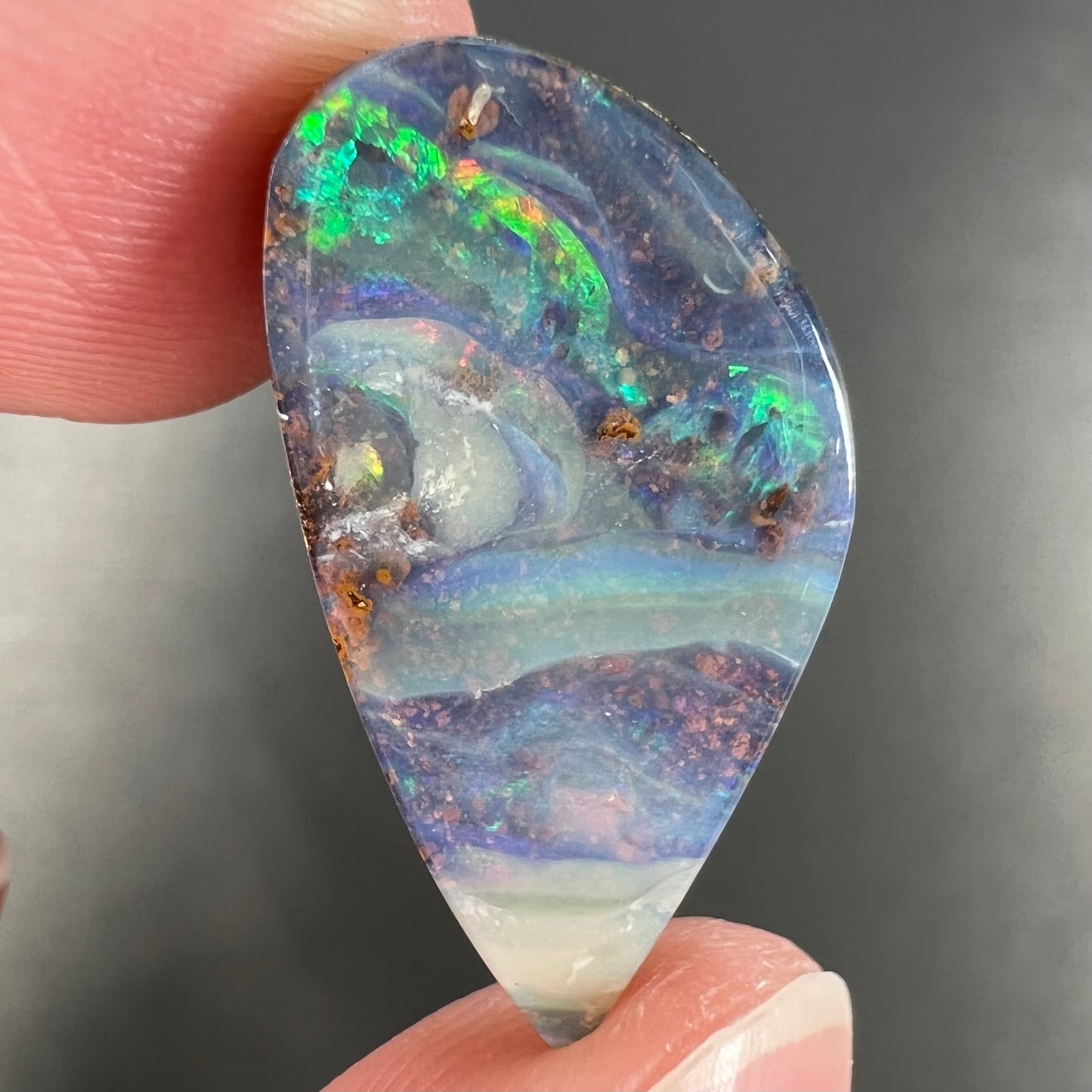 A loose Australian boulder opal stone from Quilpie, Australia.