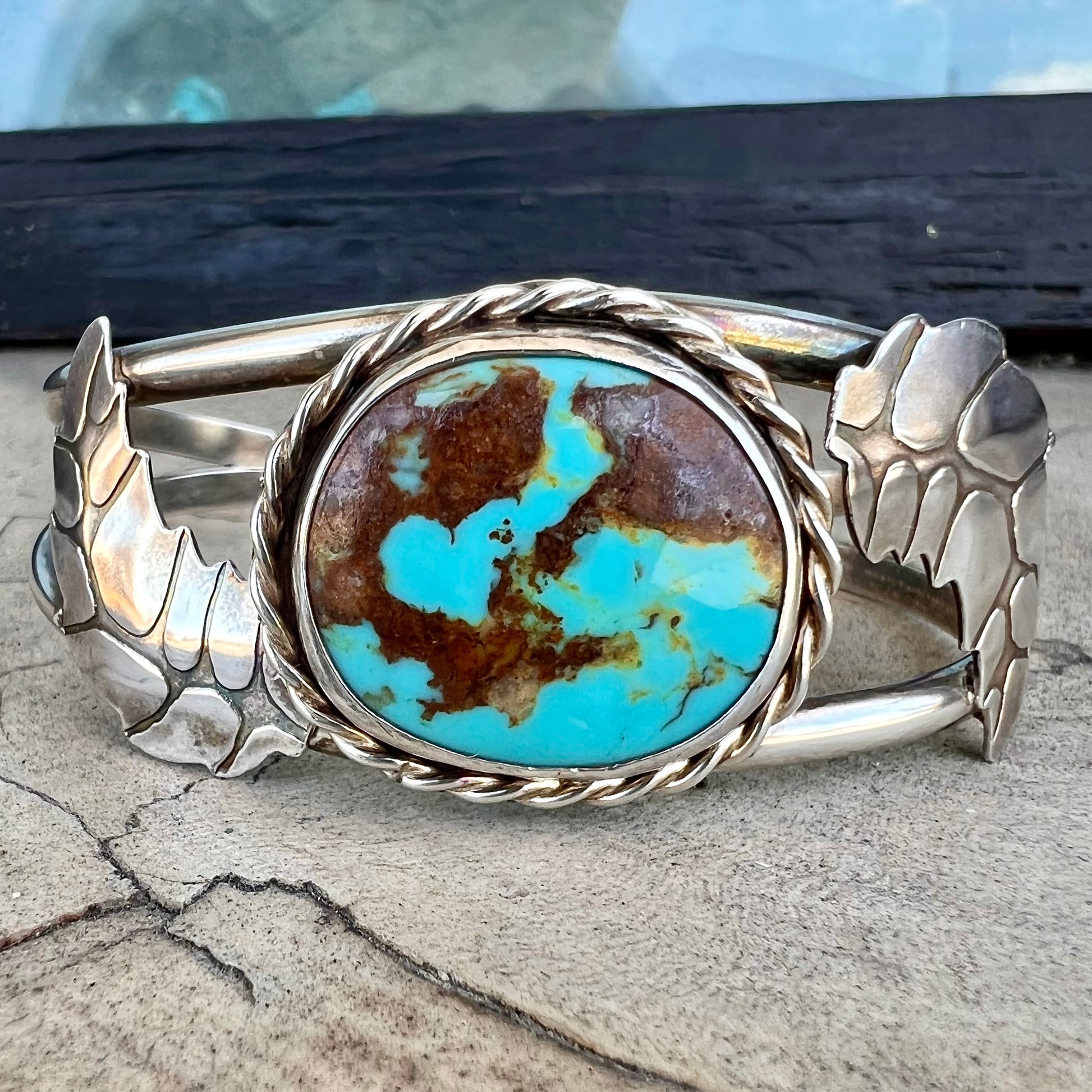 Rustic Navajo Turquoise Sterling Silver Cuff Bracelet