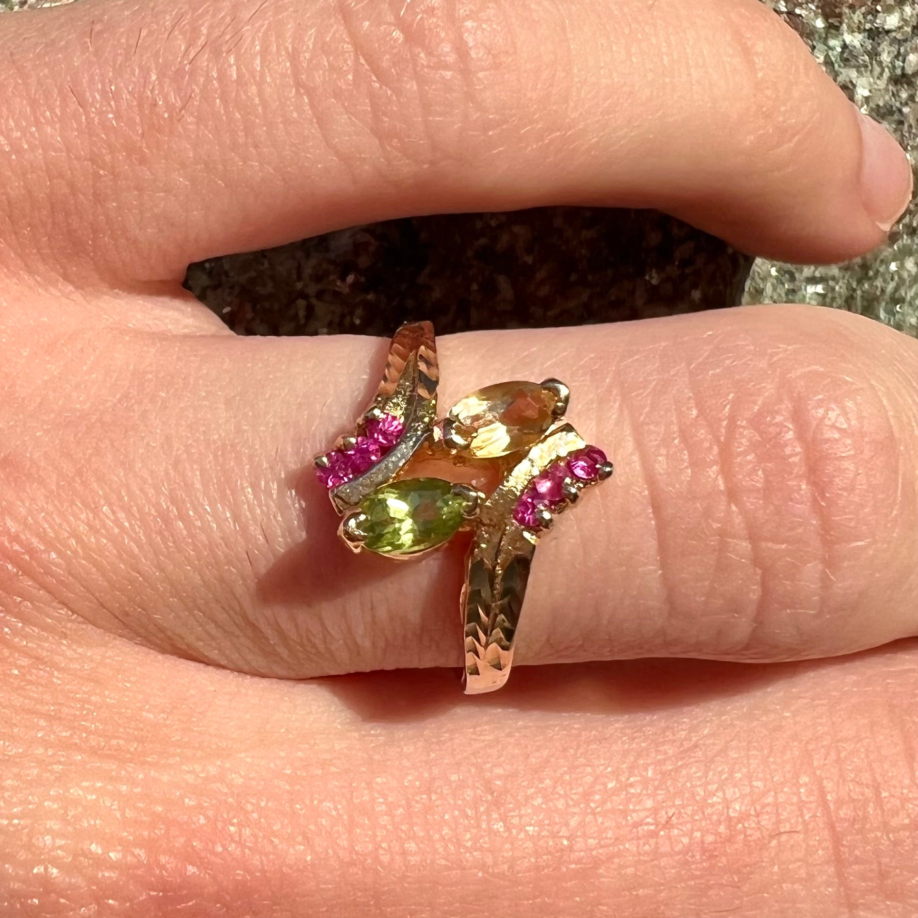 Ladies' Peridot, Citrine, & Ruby Ring in 14kt Yellow Gold