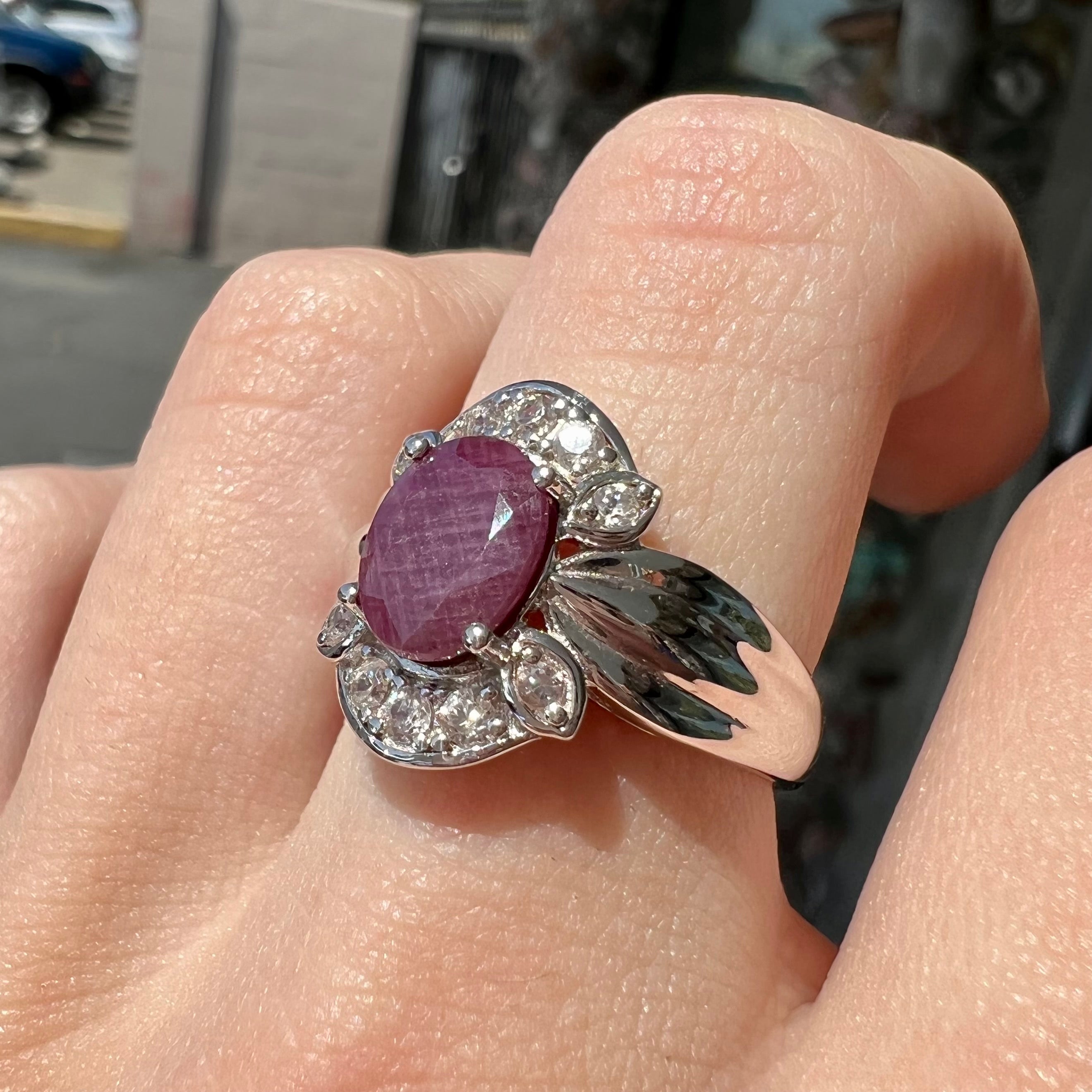 Natural Marbled Ruby & CZ Accent Ring | Burton's – Burton's Gems