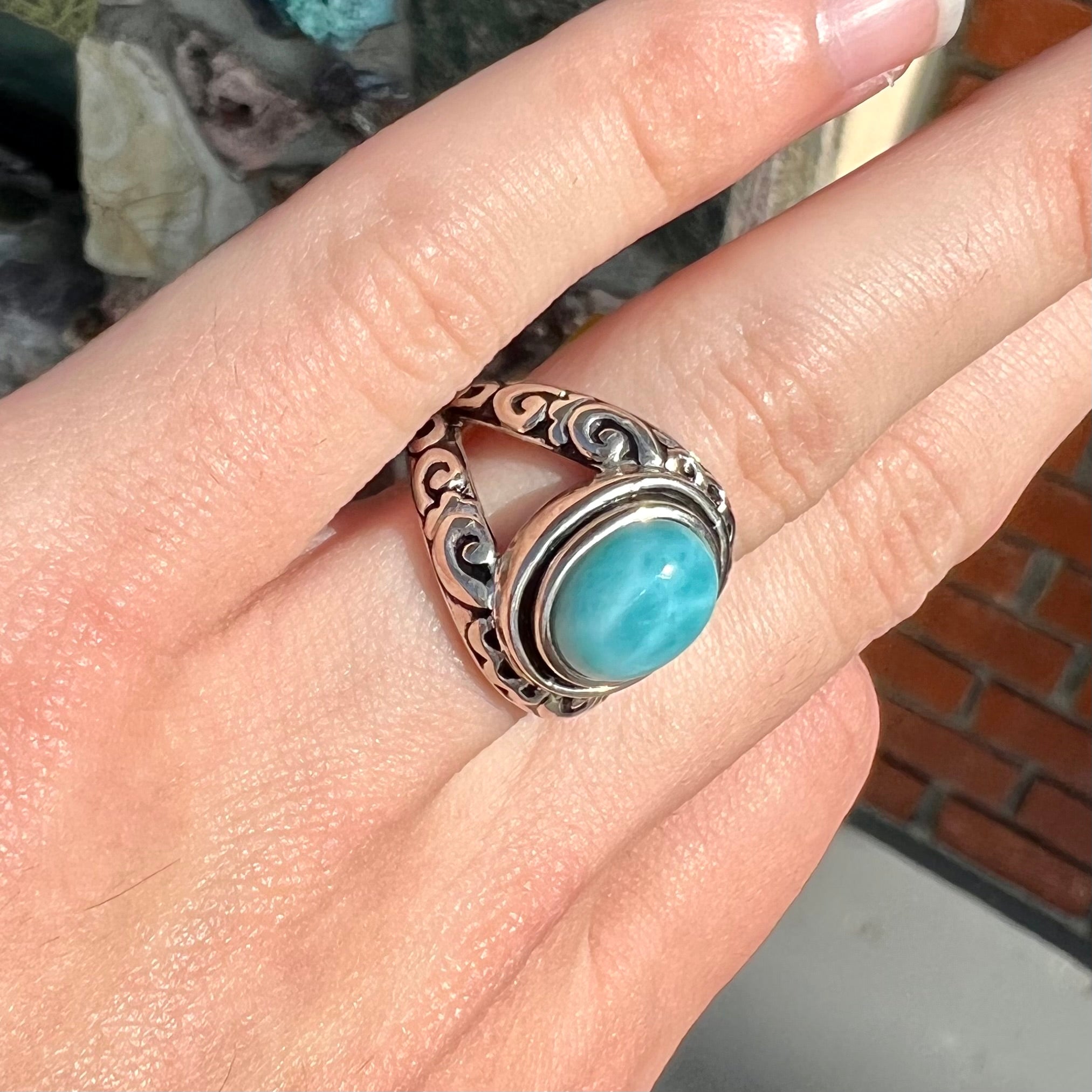 Sterling Silver Larimar Stone purchases Ring