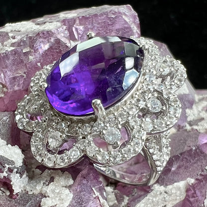 Ornate Amethyst & CZ Ring | Sterling Silver