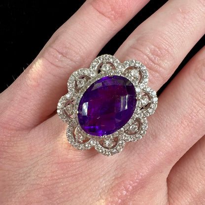 Ornate Amethyst & CZ Ring | Sterling Silver