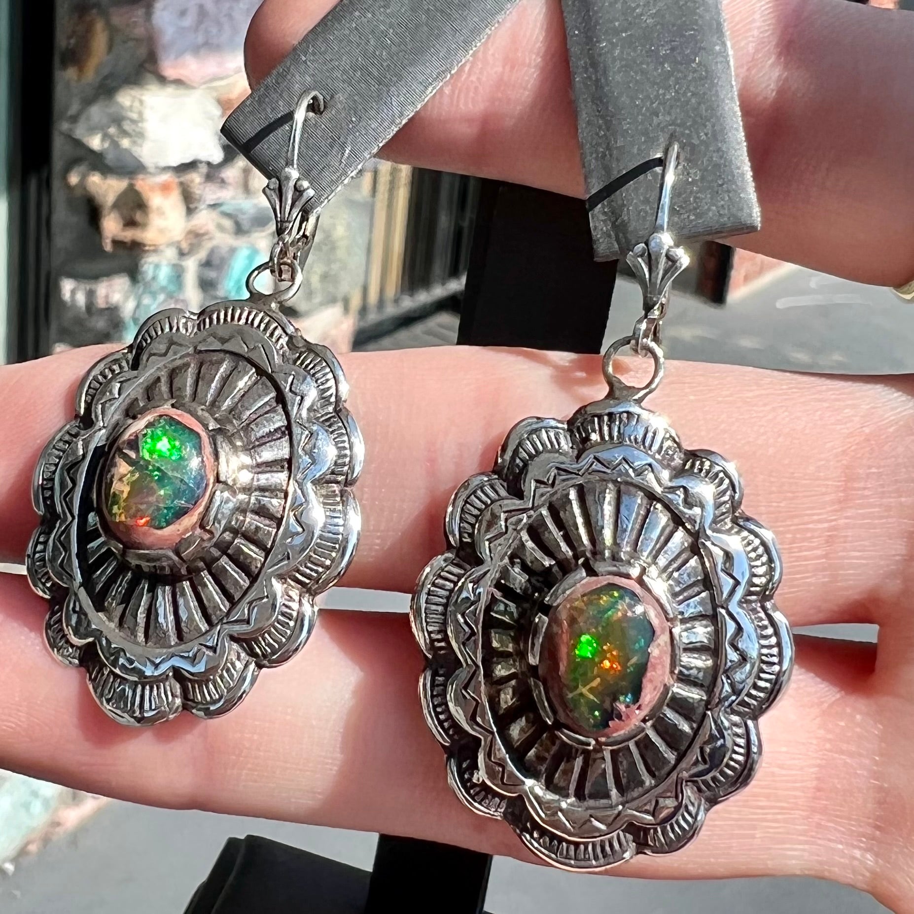 Handmade in mexico 925 Silver earrings with green top mexican opal stone