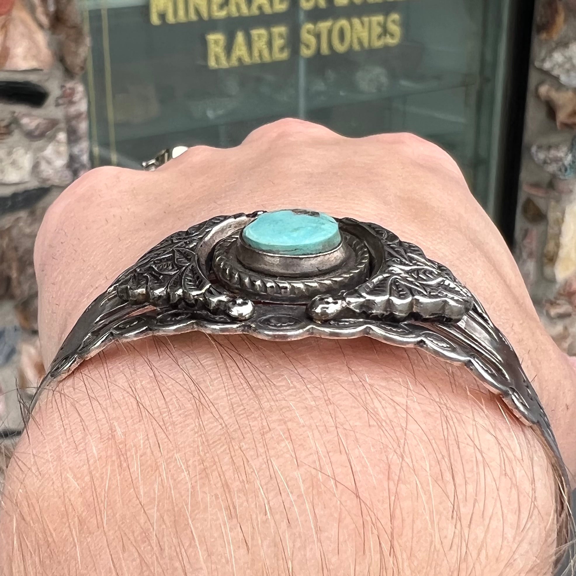 Sterling Silver Turquoise 2024 Filigree Cuff Bracelet