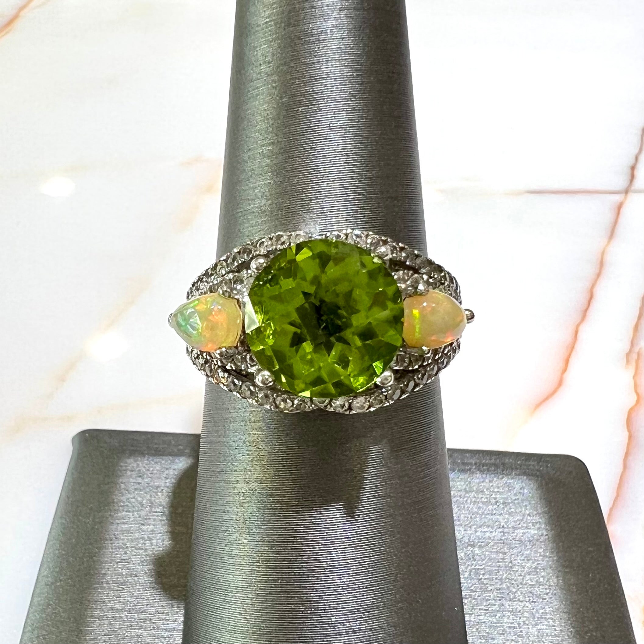 Silver Peridot & Fire Opal Ring | Burton's – Burton's Gems and Opals