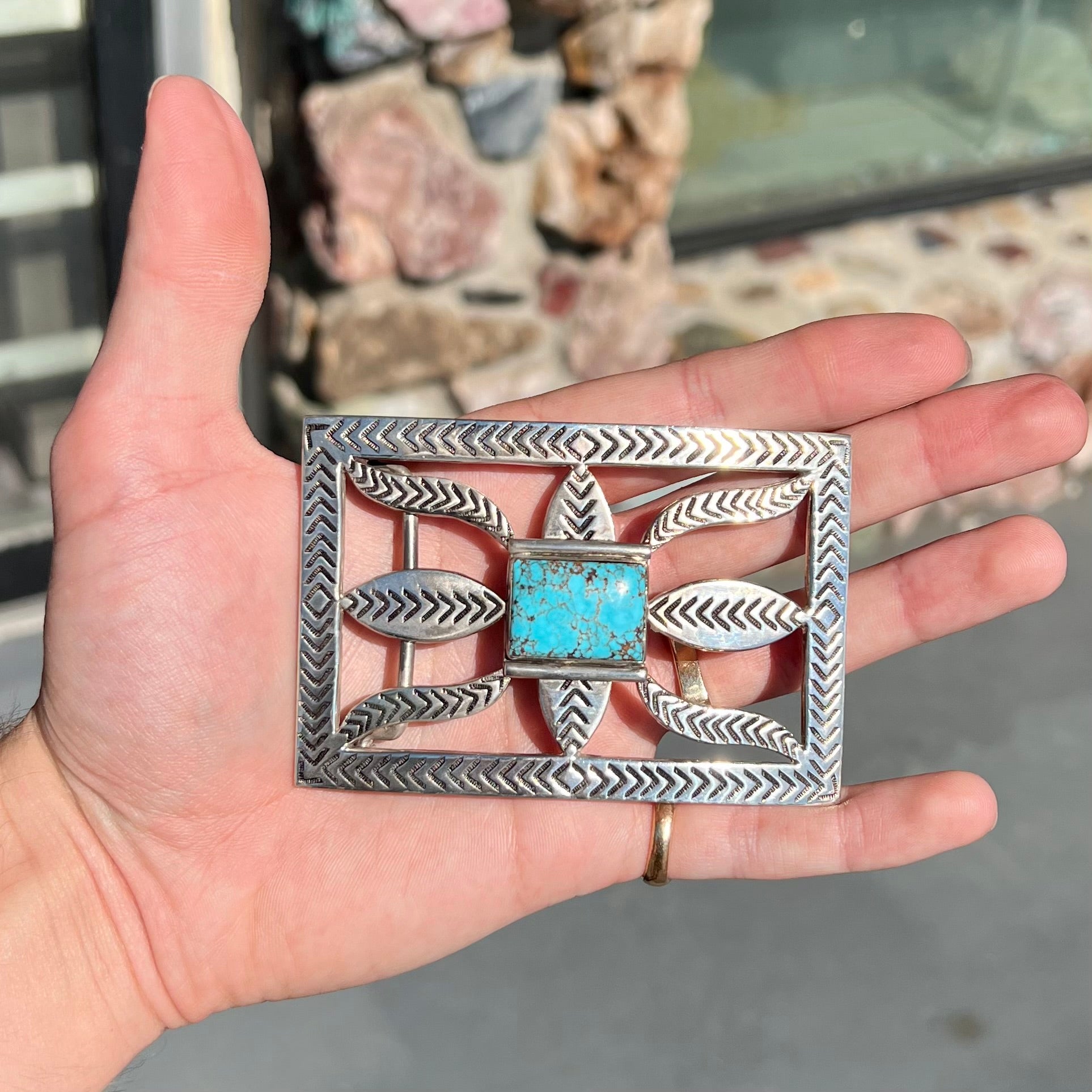 Navaho Silver outlet blue belt buckle w teal be