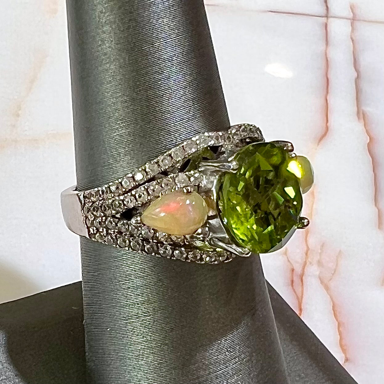 Silver Peridot & Fire Opal Ring | Burton's – Burton's Gems and Opals