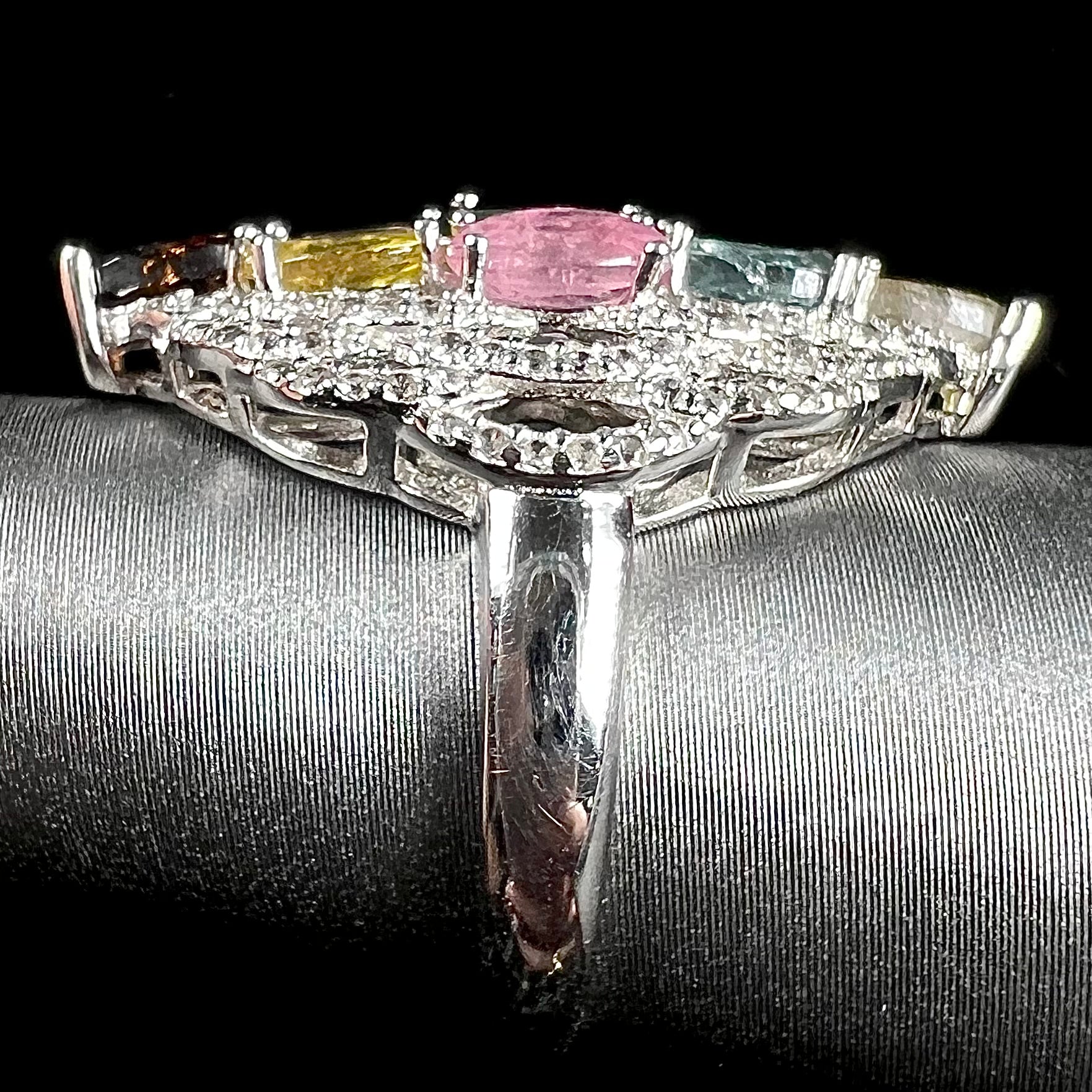 Tourmaline silver ring, Tourmaline jewelry, Green Yellow and Pink Tourmaline, offers Multi gemstone ring, Engagement ring