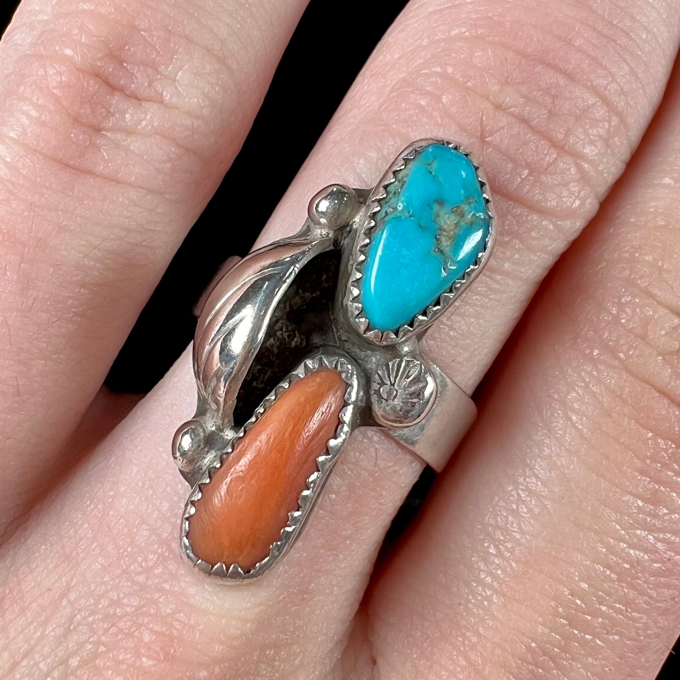 Vintage Navajo Turquoise & Pink Coral Ring, c.1970's | Burton's – Burton's  Gems and Opals