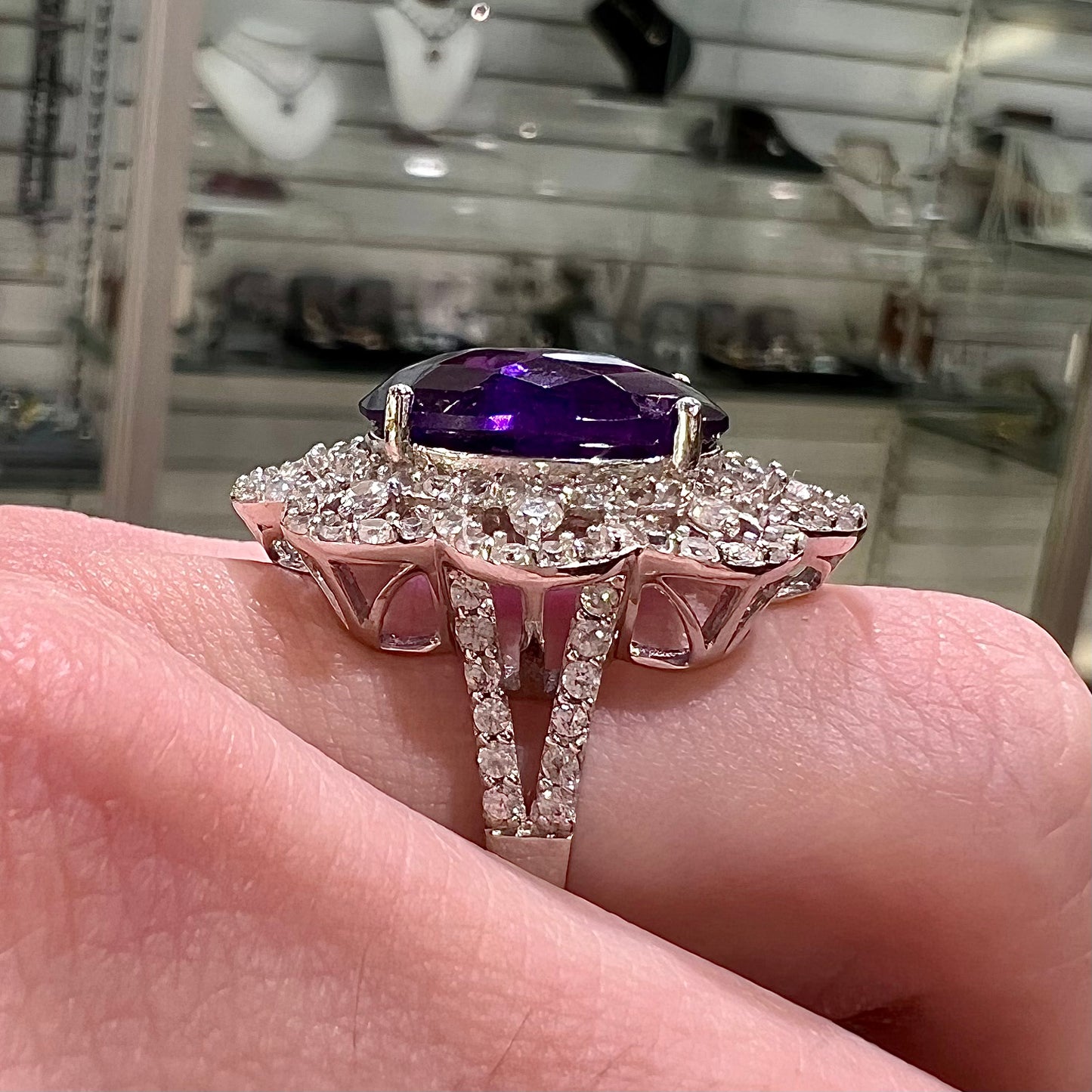 Ornate Amethyst & CZ Ring | Sterling Silver