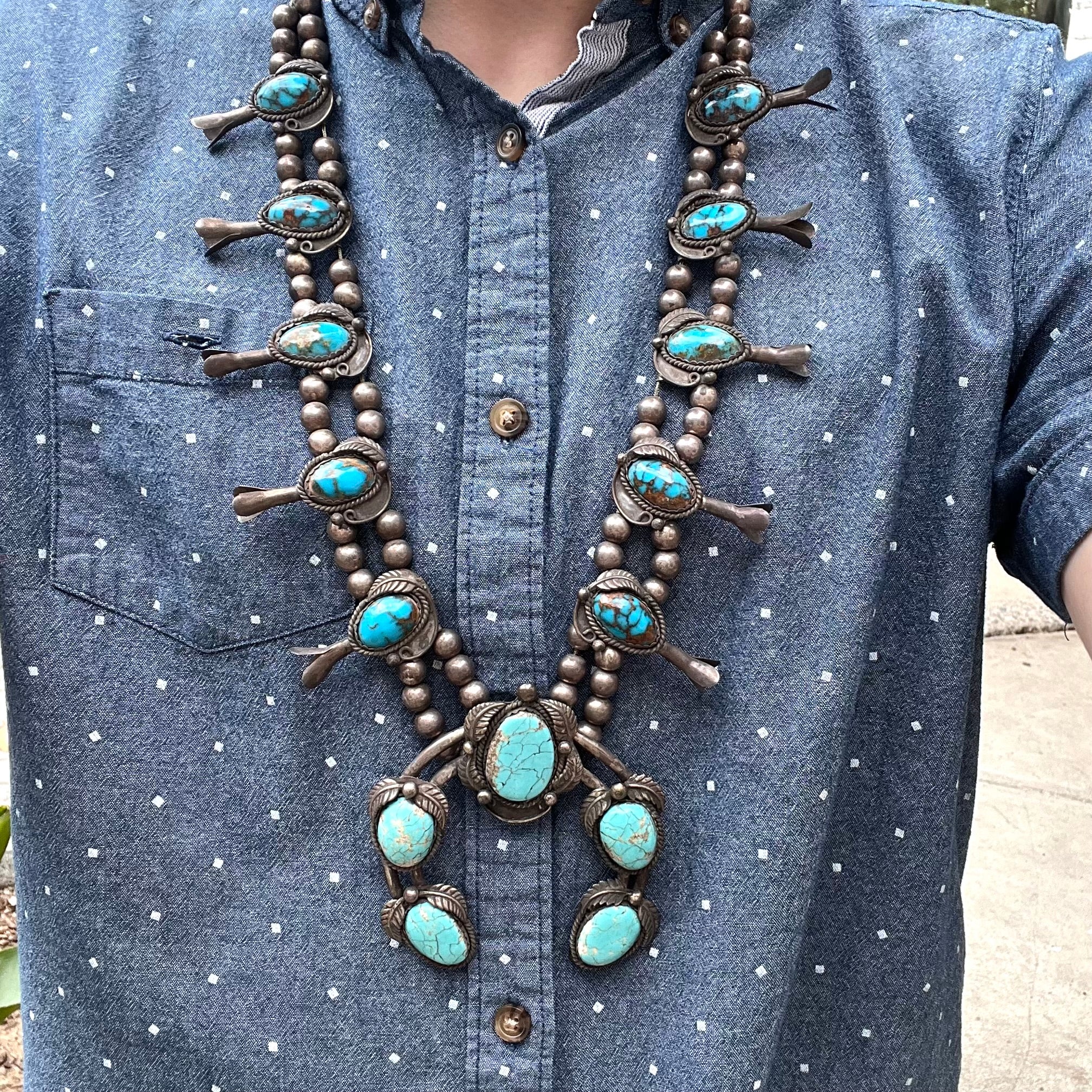 Navajo Sterling Silver And Morenci Turquoise Stone Southwest Necklace – A  Western Wedding Co