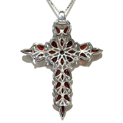 Garnet Cross Pendant | Sterling Silver