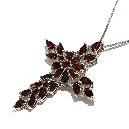 Garnet Cross Pendant | Sterling Silver