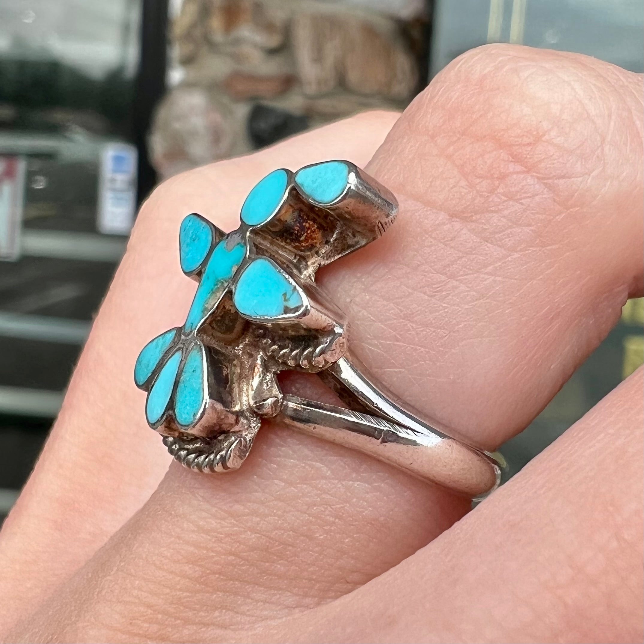 Vintage Native American 2024 Sterling & turquoise thunderbird ring