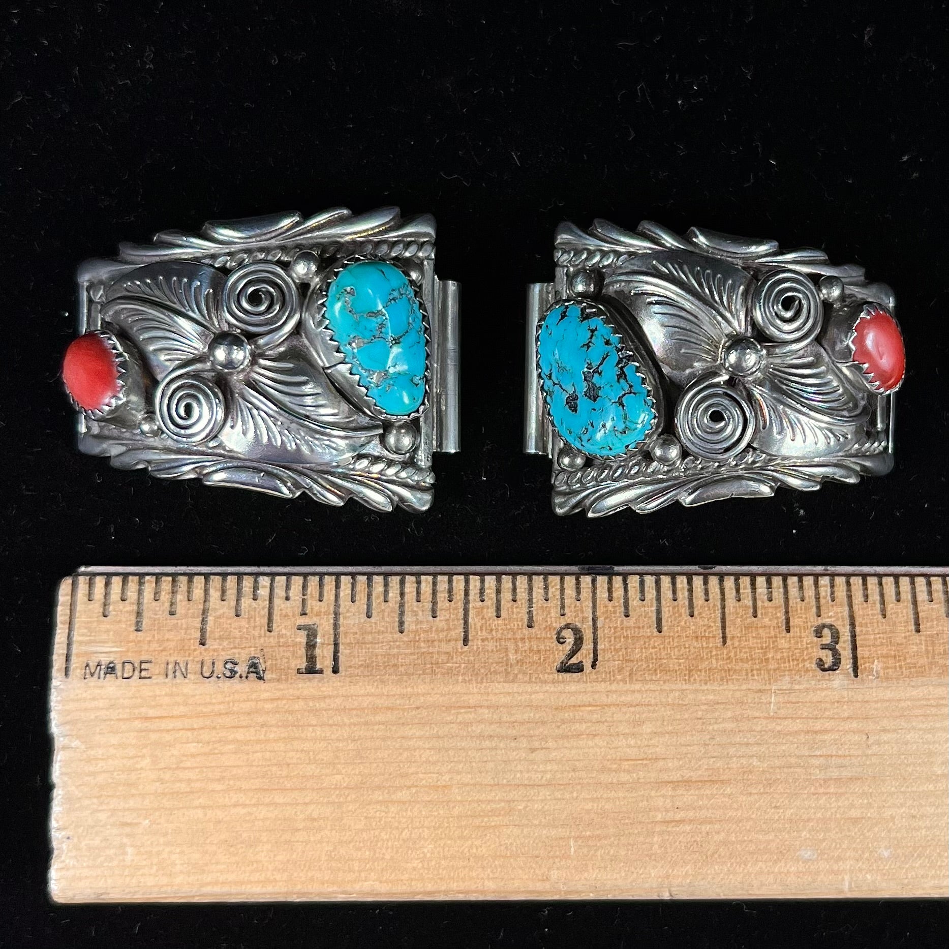 VINTAGE NAVAJO/HOPI STERLING SILVER fashion Turquoise Coral Watch Bracelet Band Estate