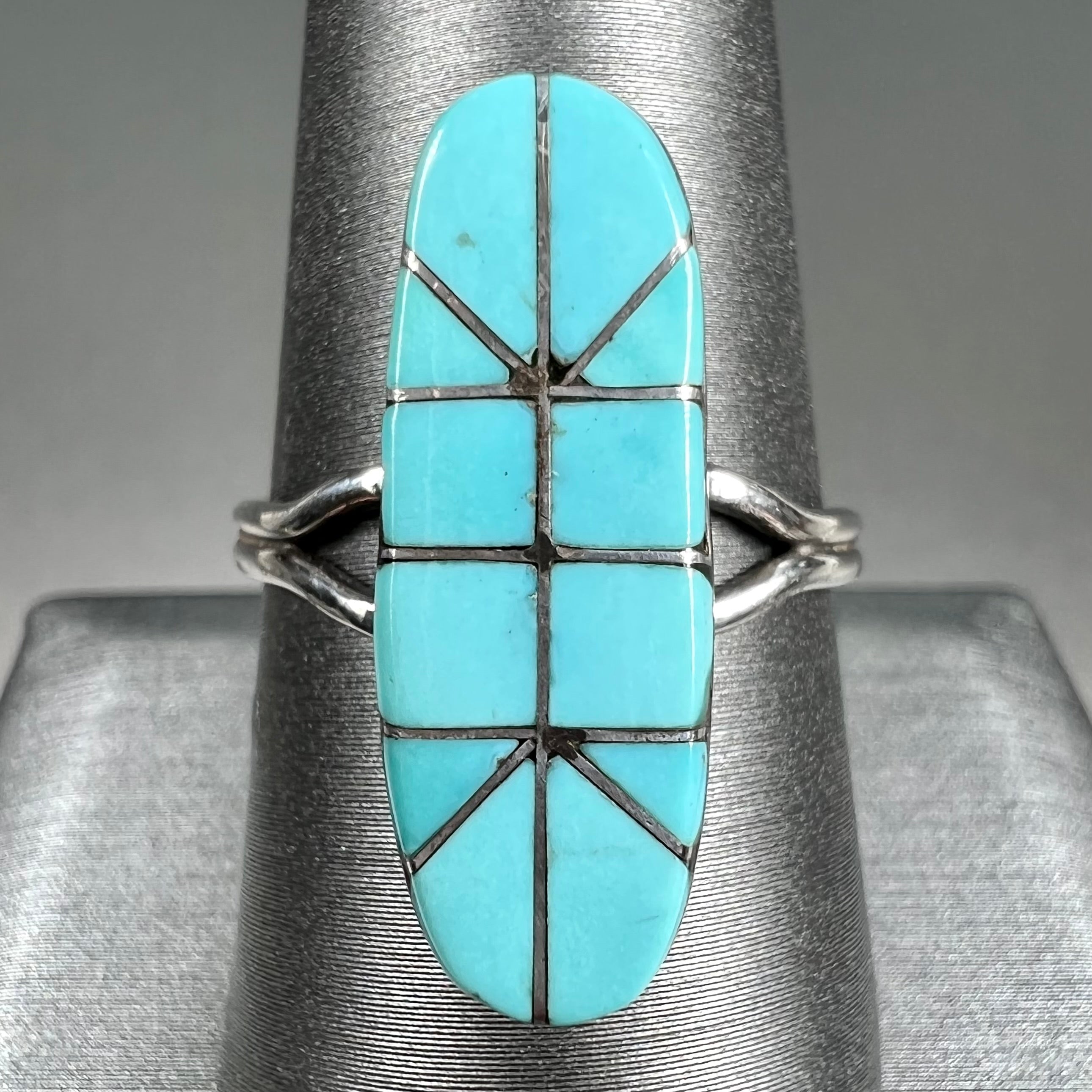 Unisex Zuni Turquoise Stone Inlay Ring, signed 