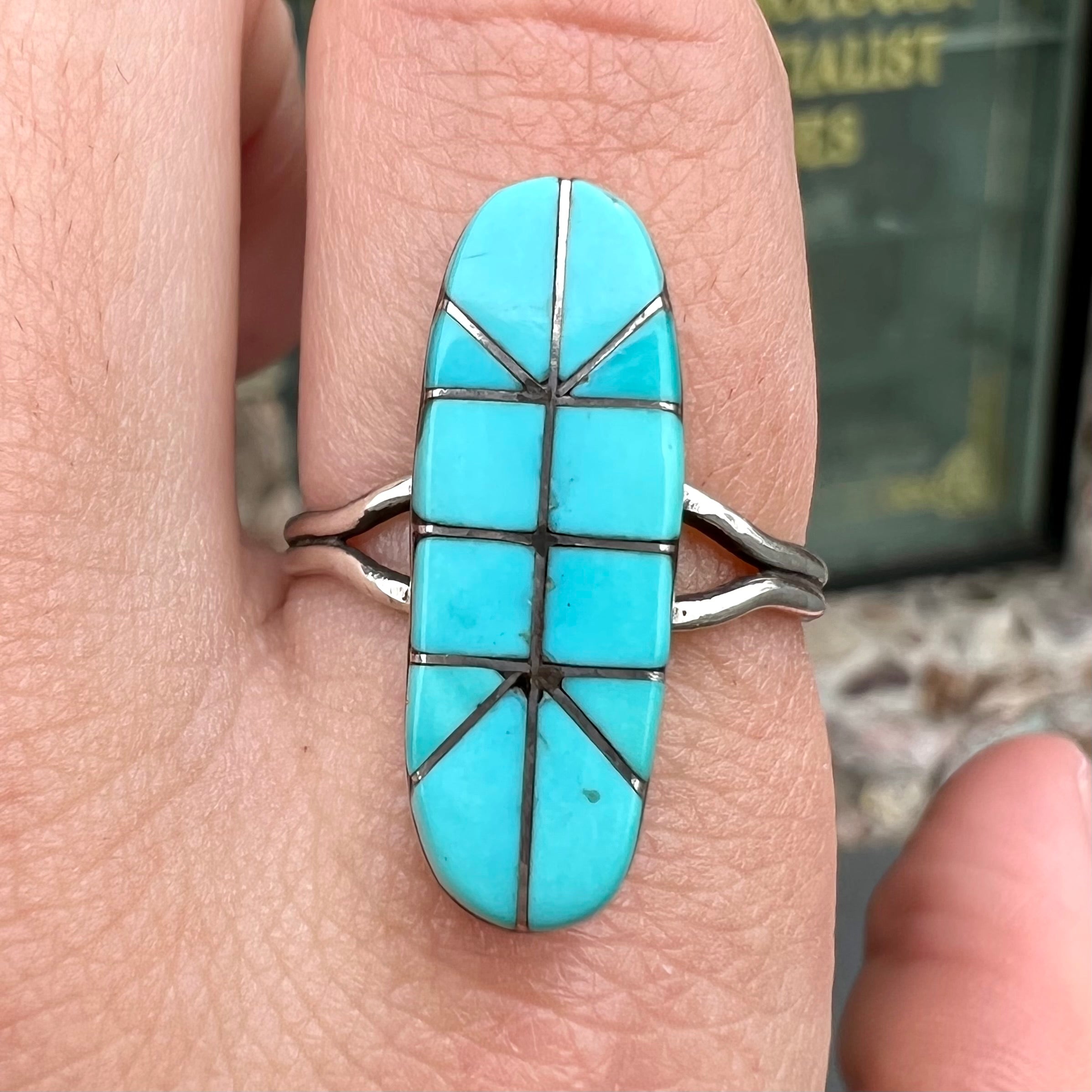 Signed Juan S. popular Zuni Turquoise Channel Inlay Sterling Silver 925 Ring