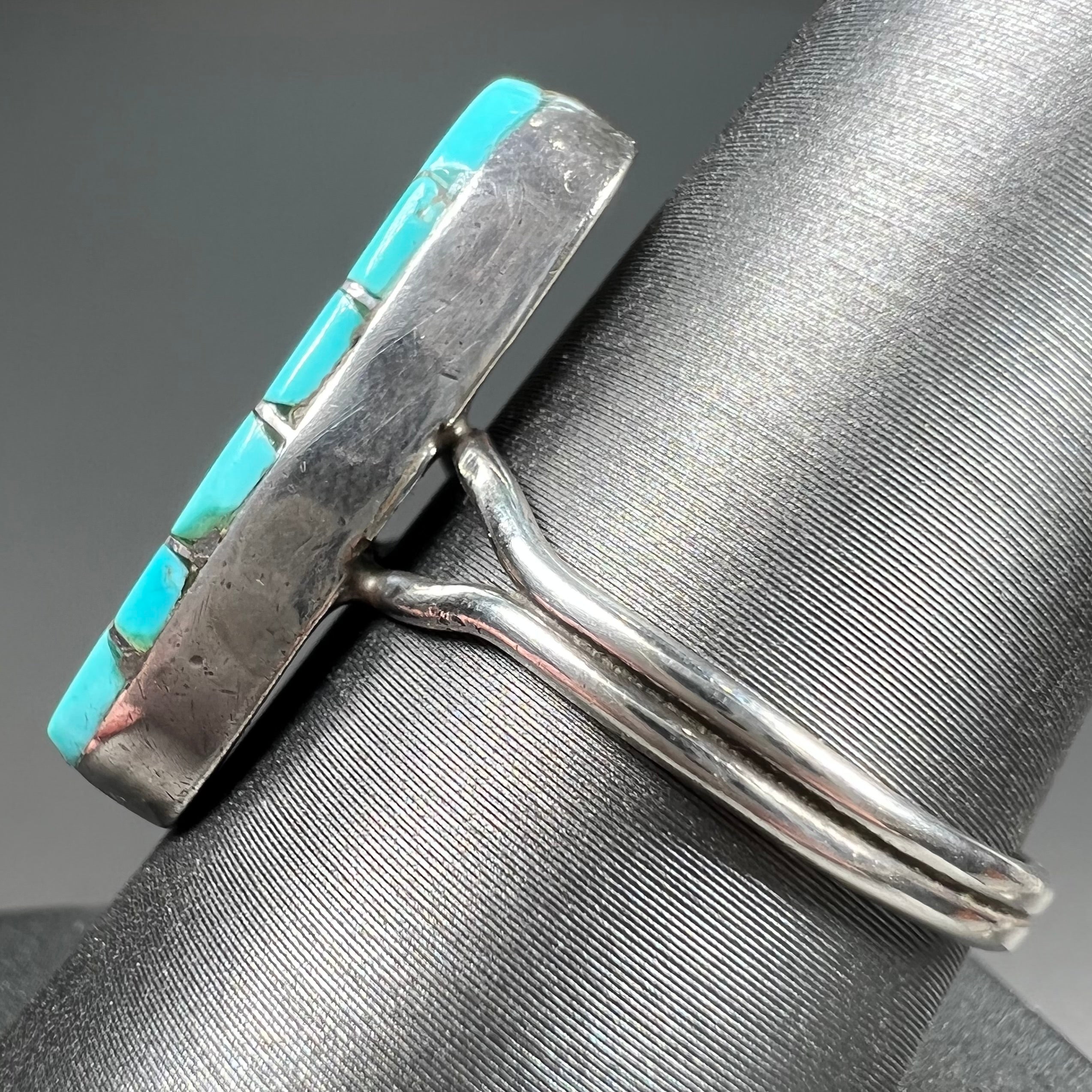 Unisex Zuni Turquoise Stone Inlay Ring, signed 