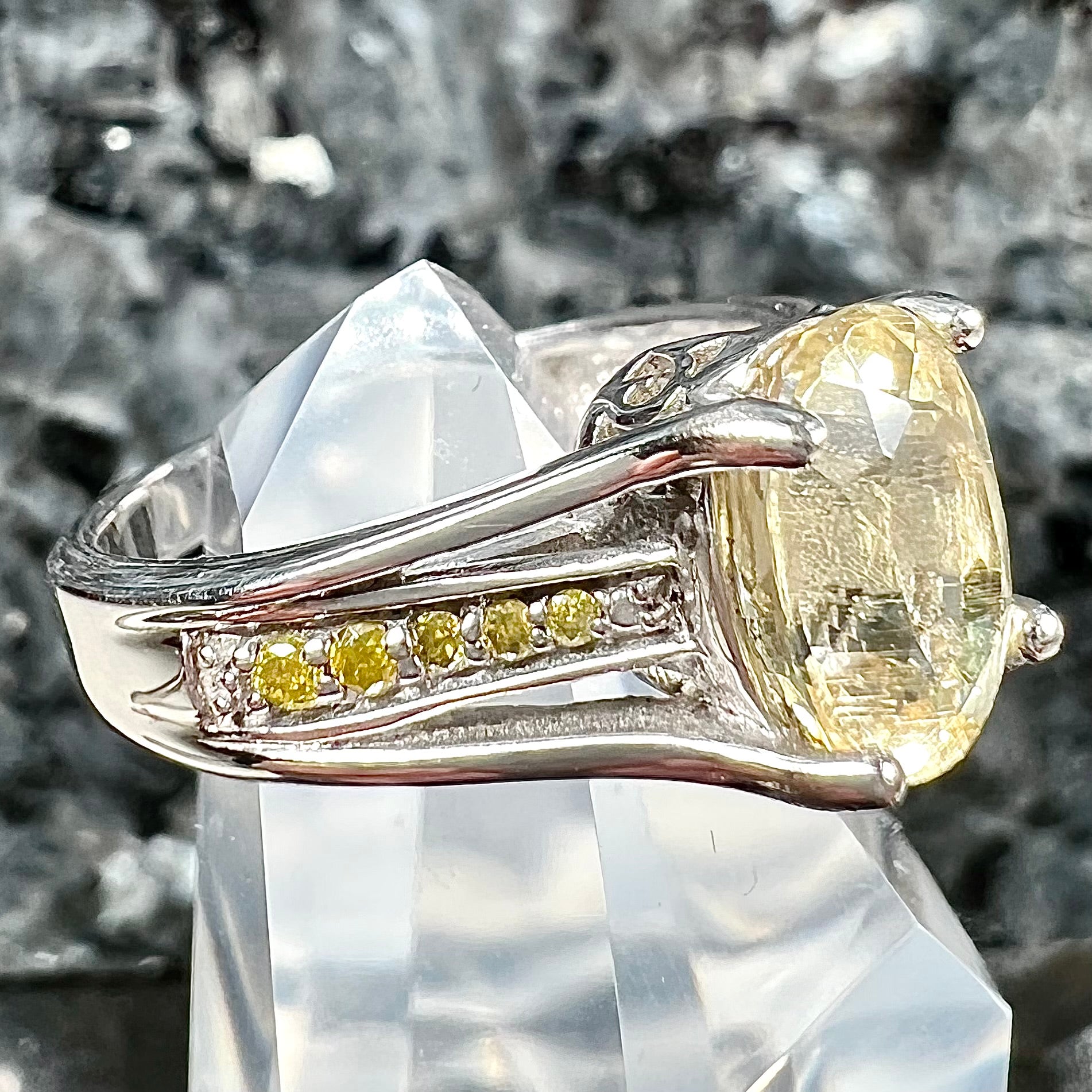Julian Round Lab Created Yellow Sapphire and Bezel Set Diamond 1.43 ctw  Womens Engagement Ring 10K Rose Gold | TriJewels