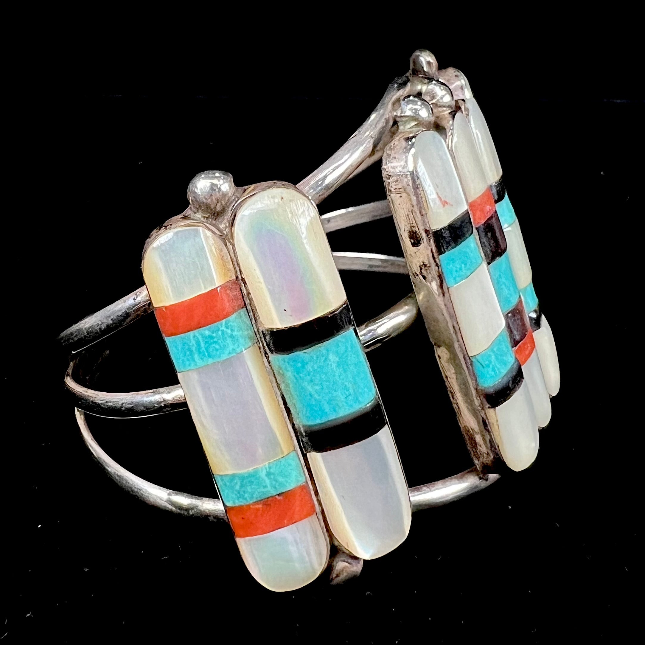 Vintage Native Sterling Silver Turquoise Inlay Bracelet online